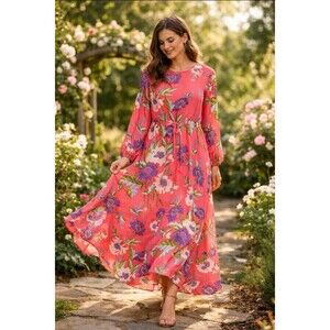 Vintage DVF Silk pink floral maxi dress long sleeve size 0